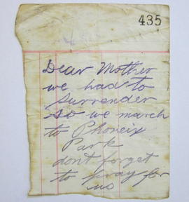 Note from rebel participant in the Easter Rising