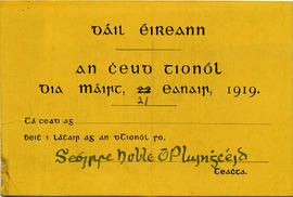 Admission ticket to the first meeting of Dáil Éireann