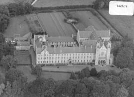 Aerial view: new north wing, extended church